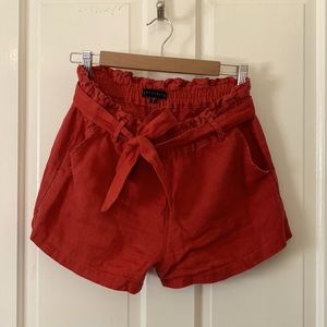 Sanctuary orange/red linen shorts with waist tie